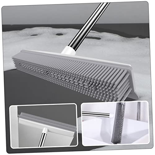 SOLUSTRE Dual-Use Rubber Floor Brush Long Handle for PET Hair and Carpets Sturdy Plastic Carpet Rake for Household Use