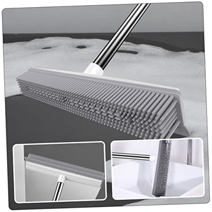 SOLUSTRE Dual-Use Rubber Floor Brush Long Handle for PET Hair and Carpets Sturdy Plastic Carpet Rake for Household Use
