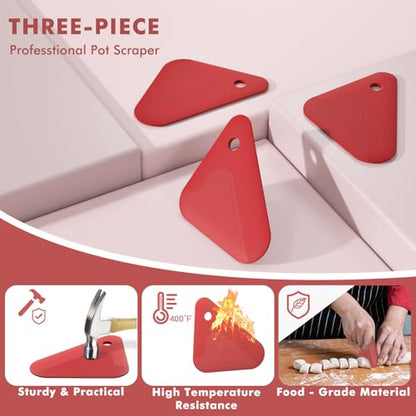 Food Scraper, 2-in-1 Pot and Pan Dish Scraper, Nylon and Silicone, Kitchen Scraper Tools for Cast Iron Skillets, Cookware, Dishes, Pans and Pots, Heat Resistant, Set of 3 - Red - color: Red