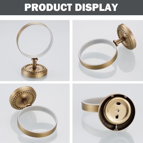 Toilet Brush and Holder Set 14.6in Brass Antique Wall Mounted Toilet Brush with Ceramic Cup Elegant Bathroom Essentials Bowl Bowl Cleaners and Holder