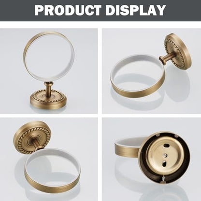 Toilet Brush and Holder Set 14.6in Brass Antique Wall Mounted Toilet Brush with Ceramic Cup Elegant Bathroom Essentials Bowl Bowl Cleaners and Holder