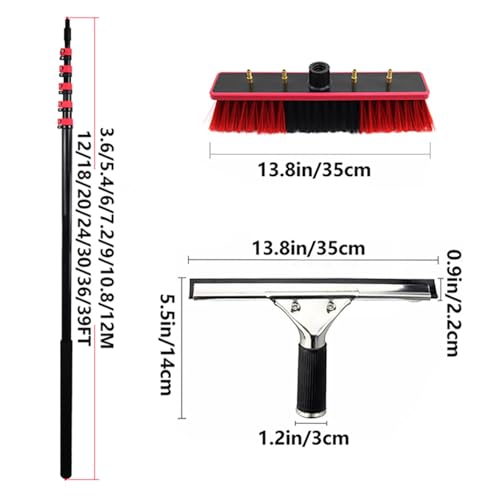 Professional Window Cleaning Kit Extendable Washing Pole Squeegee Window Cleaner Set Adjustable Telescopic Poles Water Fed Brush for Window Solar Panel High-Altitude Clean 3.6m/12FT - size: 3.6m/12FT