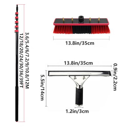 Professional Window Cleaning Kit Extendable Washing Pole Squeegee Window Cleaner Set Adjustable Telescopic Poles Water Fed Brush for Window Solar Panel High-Altitude Clean 7.2m/24FT - size: 7.2m/24FT