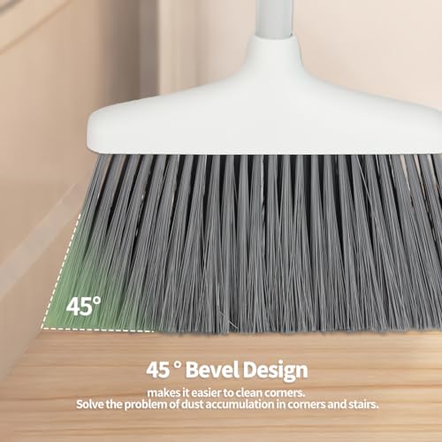 CQT Broom and Dustpan Set with Handle, Brush and Dustpan Set for Home Kitchen Cleaner Floor Sweeping Upright Stand Up Dust pan Cleans Combo (White)