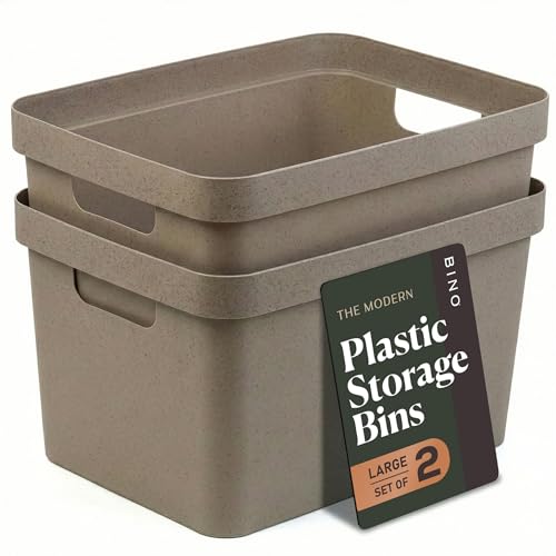 BINO | Plastic Storage Bins, 16 Liter - 2 Pack, Taupe | THE MODERN COLLECTION | Plastic Bins for Organization | Woven Storage Baskets for Organizing | Pantry Shelf Organizer Basket Container Bin - color: Taupe, size: 16L | 2-Pack
