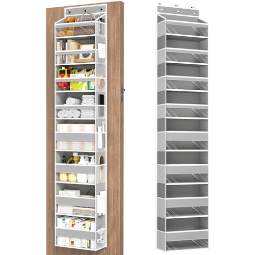 Mefirt Over The Door Organizer, 8 Shelf Door Hanging Organizers with 8 Large Capacity Pockets, Back of Door Organizer Storage Hanging Shelves for Closet Bathroom Bedroom Nursery - color: Grey, size: 8-Tier