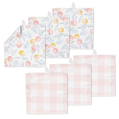 ELYN Microfiber Kitchen Dish Cloth Set, Quick-Dry & Absorbent Waffle Weave Cleaning Towels, Set of 6 Wash Cloths, Paper Towels & Sponge Alternative (Oranges & Gingham) - color: Oranges & Gingham, style: Dish Cloth - 6 Pack