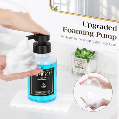 Luxspire Foaming Soap Dispenser, Glass Foam Pump Soap Dispenser, Non-Slip Hand Soap Bottle with 5 Waterproof Labels, 15 Oz Refillable Liquid Soap Bottle for Bathroom & Kitchen, Clear, 2 Pack - color: Clear