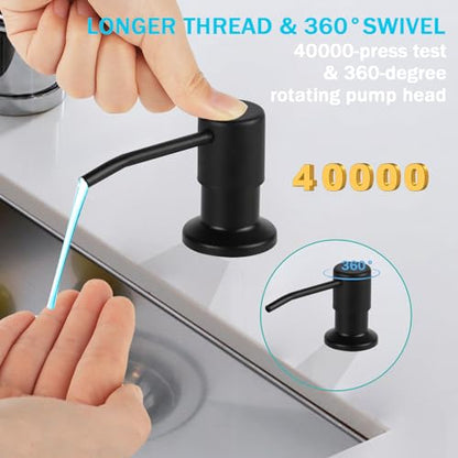Built in Soap Dispenser for Kitchen Sink, Matte Black Stainless Steel Countertop Pump Head (Plastic Built-in), Dish Soap Hand Lotion Dispenser with Refillable 17OZ Bottle (Matte Black) - color: Matte Black