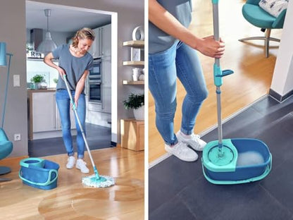 Leifheit Clean Twist Disc Mop Ergo Mop and Bucket, Floor Mop with Moisture-Controlled Spin Mop, Easy-Steer 360 Joint Microfibre Mop Head, 33cm Wide, Twist Mop - style: Clean Twist 2.0