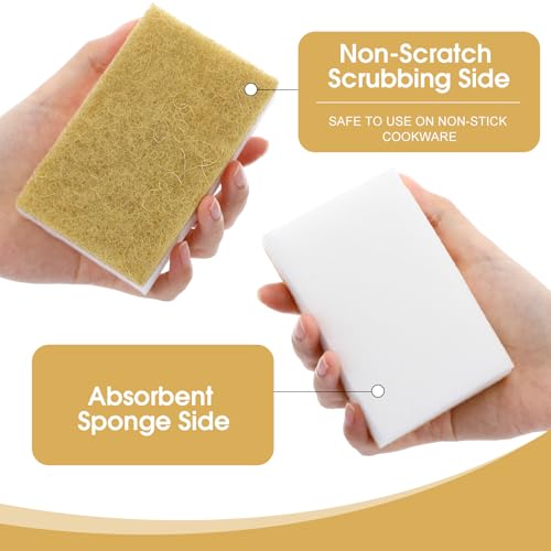 Tioncy 100 Pcs Individually Wrapped Sponges Kitchen Bulk Brown Dish Non Scratch Scrub Sponges Dual Sided Cleaning Dish Scrubber for Washing Dishes, Pots, Pans, Sinks, Stoves, Appliances, Car, Bike - color: Brown White