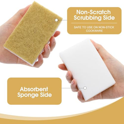 Tioncy 100 Pcs Individually Wrapped Sponges Kitchen Bulk Brown Dish Non Scratch Scrub Sponges Dual Sided Cleaning Dish Scrubber for Washing Dishes, Pots, Pans, Sinks, Stoves, Appliances, Car, Bike - color: Brown White