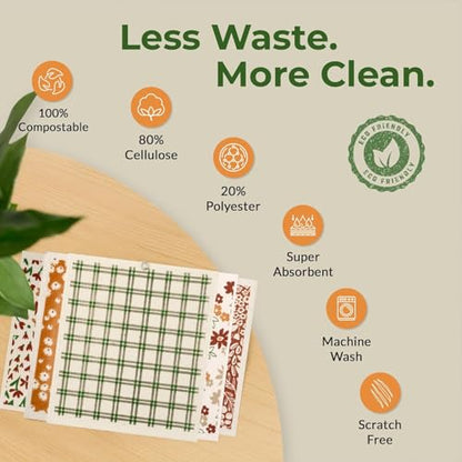 Swedish Dishcloths, 8-Pack Plant-Based Cellulose, 6.7x7.5 Inch, Super Absorbent, Rust, Green, Burgundy, Machine Washable - color: 8 Pk Rust, Green, Burgundy
