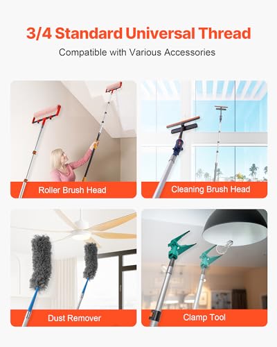 VEVOR Telescopic Extension Pole, 4.66-19 FT Multi-Purpose Extendable Pole, Sturdy Aluminum Alloy Paint Pole Extension with Flip-Lock Design, High Reach Roller Stick for Painting, Dusting and Cleaning - style: 5-19 FT