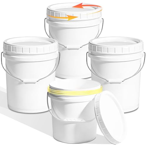 3 Pack 5 Gallon White Plastic Buckets with Lid & Metal Handle, 1 Pack 2.6 Gal Small Plastic Bucket with Spiral Lid & Handle Food Grade Storage Containers for Water, Cleaning, Halloween - color: White, size: 5 gallon