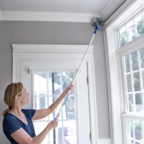 Unger Connect and Clean Dusting Kit with 4' Steel Pole, Features Microfiber Duster, Cobweb and Corner Duster and Wide Blind Duster, High-Access Dusting and Cleaning of Blinds, Windowsils, Cabinets