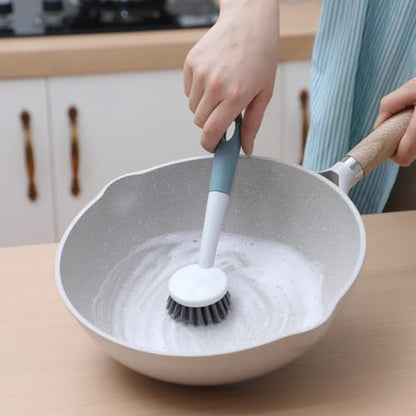 Patelai 12 Pack Kitchen Scrub Dish Brush with Long Handle Dish Scrubber with Stiff Bristles Scrub Brushes for Kitchen Dishes Washing Tools, Pots, Pans and Sink Cleaning (Celadon) - color: Celadon