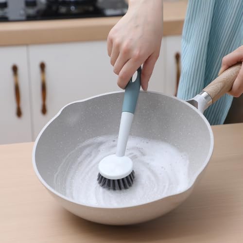 Patelai 24 Pack Kitchen Scrub Dish Brush with Long Handle Dish Scrubber with Stiff Bristles Scrub Brushes for Kitchen Dishes Washing Tools, Pots, Pans and Sink Cleaning (Celadon) - color: Celadon