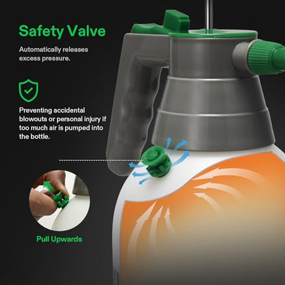 VIVOSUN 0.5Gal Handheld Garden Sprayer, 2L Pump Sprayer, 68 Oz Water Spray Bottle with Safety Valve, Adjustable Nozzle, Extended Spray Rod & Additional Seals, Ideal for Watering, Fertilizing, Cleaning - size: 68 ounce