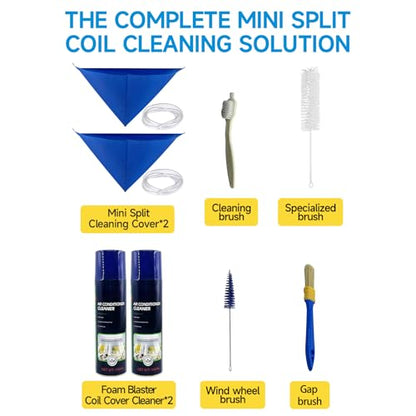 Mini Split Cleaning Kit for Air Conditioner,2 Bottles of air Conditioner Cleaner,2 Air Conditione Waterproof Bag, 4 Wall Mounted Air Conditioner Cleaning Tools etc.