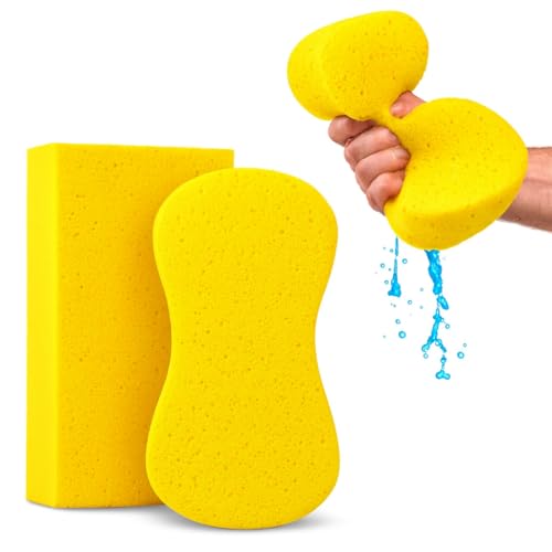 Multi-Purpose Sponges for Cleaning - Yellow 2 Pack, Large Sponges for Car Washing, Tile & Grout, All Purpose Cleaning - color: Gold, size: 2 Pack - XL
