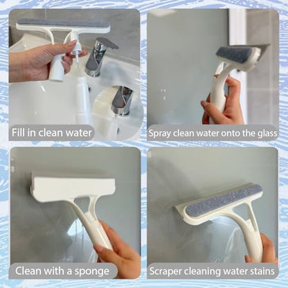 3 in 1 Window Cleaning Scraper,Multifunctional Spray Window Squeegee Cleaner Tool,Mirrors Scraper,Squeegee and Scrubber Spray Bottle Window Squeegee for Glass Doors,Glass Cleaner Tool