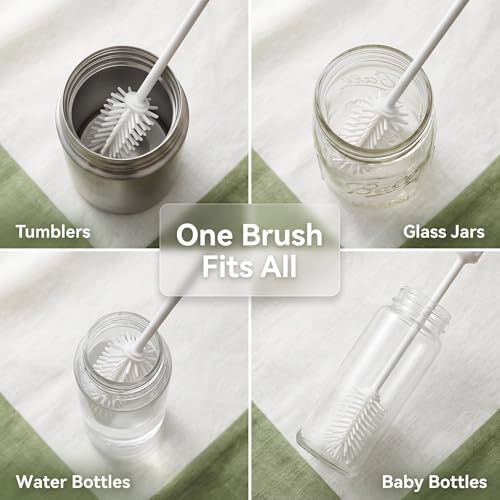purifyou 16” Platinum Silicone Bottle Brush Set - Long Handle Bottle Cleaning Brush with Nylon Detail Brush, Non-Scratch Water Bottle Cleaner for Tumblers, Glass Jars, etc