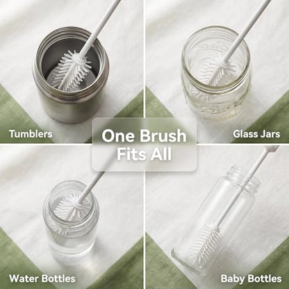 purifyou 16” Platinum Silicone Bottle Brush Set - Long Handle Bottle Cleaning Brush with Nylon Detail Brush, Non-Scratch Water Bottle Cleaner for Tumblers, Glass Jars, etc