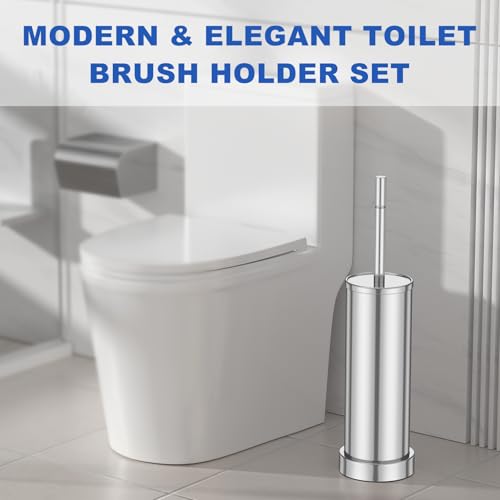 304 Stainless Steel Toilet Brush and Holder Set, Heavy Duty Toilet Bowl Brush and Holder with Removable Inner Bowl, Splash Protection, Long Handle for Bathroom - color: Chrome