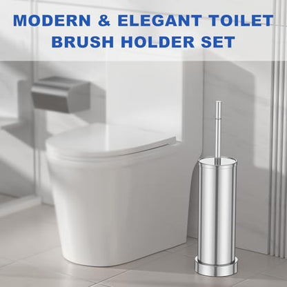 304 Stainless Steel Toilet Brush and Holder Set, Heavy Duty Toilet Bowl Brush and Holder with Removable Inner Bowl, Splash Protection, Long Handle for Bathroom - color: Chrome