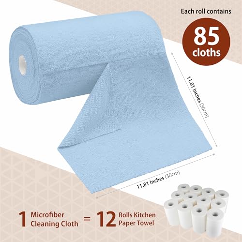 H4N Microfiber Cleaning Cloth Roll, 85 Pack Micro Fiber Wash Cloths for Car, Tear Away Towels, Ultra Absorbent Dish Rags, Non-Abrasive, Reusable and Washable Household Supplies, 11.81" x 11.81", Blue - color: Blue