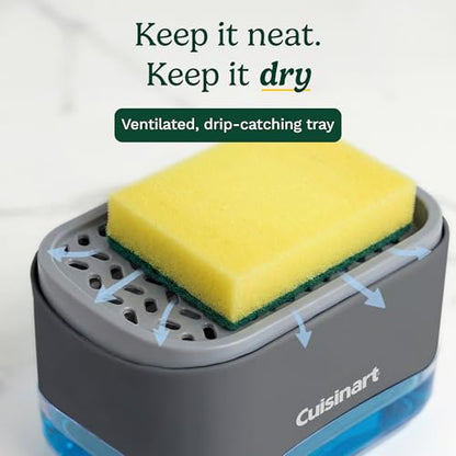 Cuisinart 2-in-1 Dish Soap Dispenser with Sponge Holder and Sponge for Kitchen Sink – Soap Pump Organizer Set with Tray, Countertop Caddy for Dishes, Dishwashing Liquid Dispenser, Sink Essentials - color: Gray/Dark Gray
