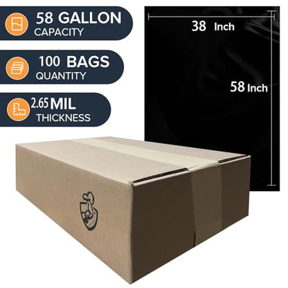 Construction Heavy-Duty Trash Bags 55-60 Gallons | 100 Packs |38 * 56| 2.65mil Thickness | Professional Puncture Resistance | Suitable for Kitchen, Commercial,Construction, Sanitation, Hotel