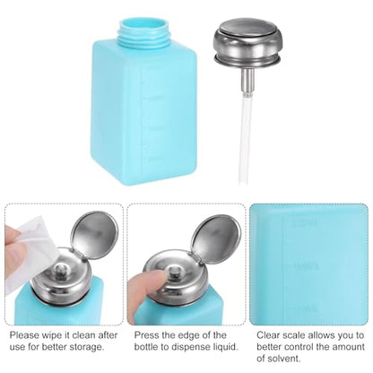 HARFINGTON 2pcs Solvent Alcohol Dispenser 200ml(6.7oz) Push Down Liquid Dispenser Pump Bottle with Sealing Stainless Steel Lid for Acetone Cleanser Polish Remover, Blue - color: Blue, size: 200ml 6.7oz