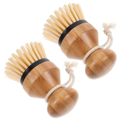 Ipetboom 2pcs Dish Scrubber Brush with Handle, Black Palm Scrub Brush for Kitchen Sink and Pot Cleaning, Sturdy Round Bristle Kitchen Scrubbers for Dishes and Cookware