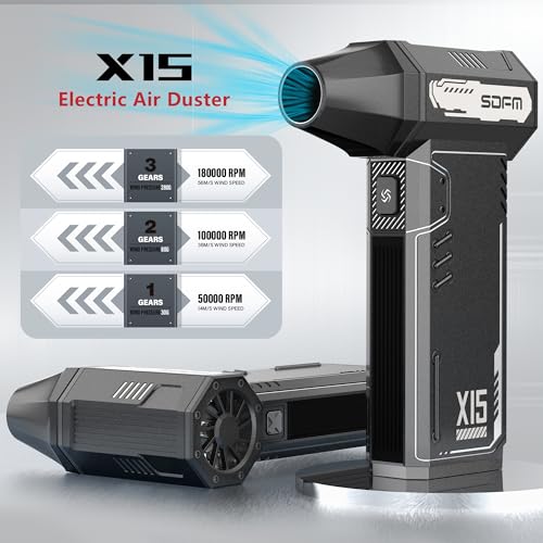 SDFM Compressed Air Duster - 180,000 RPM Electric Air Duster | with Brushless Motor, 3-Gear Adjustable Air Duster - for Keyboard, PC, Car, Air Bed, and Home Cleaning (X15)