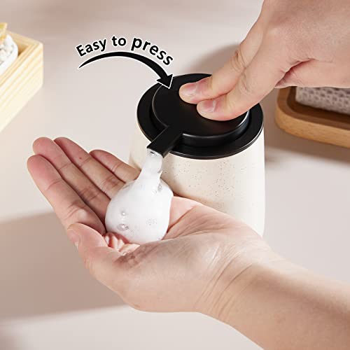 12Oz Hand Soap Dispenser Set - 2 Pack Ceramic Foam Soap Dispenser Set with Easy-to-Press Black Pump, Refillable Mordern Foaming Dish Soap Dispensers for Bathroom & Kitchen (Beige, Foam Pump) - color: Beige Foaming Dispenser
