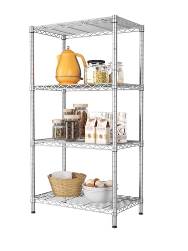 SINGAYE 4 Shelves Adjustable Storage Shelf Wire Shelving Rack Bathroom Standing Units Laundry Room Organization for Kitchen Office Bathroom Organizers Metal Pantry 14" D x 24" W x 48" H Gray - color: Grey, size: 4 Tier 14"Dx24"Wx48"H