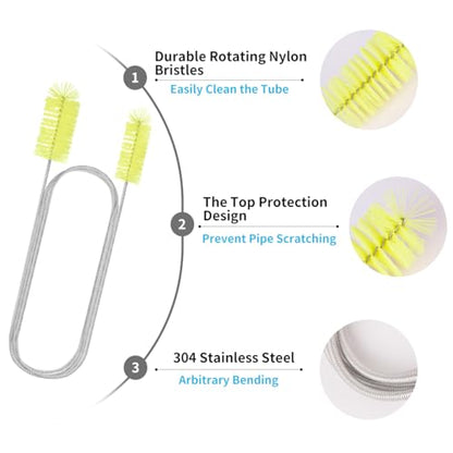 Flexible Drain Brush, 66 Inch Double Ended Aquarium Filter Hose Long Pipe Cleaners Brush for Fish Tank, Sink, Drain, and 2 Pieces 12 Inch Straw Cleaning Brush