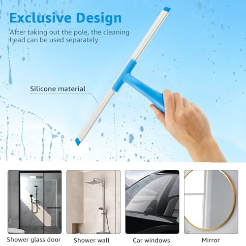 Window Washing Kit, Glass Scraper Cleaner Kit, Window Squeegee Cleaner Set, Glass Cleaning Instrument with Silicone Squeegee and Microfiber Scrubber, No Water Marks Efficient for Home