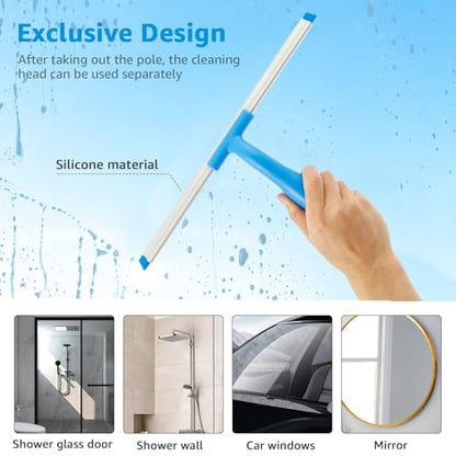 Window Washing Kit, Glass Scraper Cleaner Kit, Window Squeegee Cleaner Set, Glass Cleaning Instrument with Silicone Squeegee and Microfiber Scrubber, No Water Marks Efficient for Home