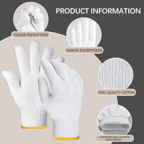 8pair unisex white cotton glove liners,string knit cloth men work safety gloves for gardening,warehouse,cooking,bbq - color: Yellow Edging*8pairs