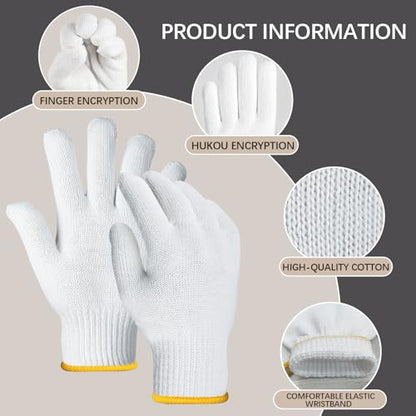8pair unisex white cotton glove liners,string knit cloth men work safety gloves for gardening,warehouse,cooking,bbq - color: Yellow Edging*8pairs