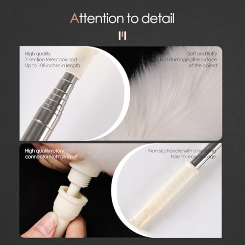 Extendable Lambswool Duster 29-110 Inch,Anti-Static Flexible Head, Stainless Steel Pole for Cleaning High Ceiling,Fan,Furniture,Roof Dusting - size: 110inch