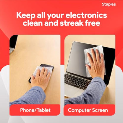 Staples Screen Cleaning Wipes – 100 per Tub, Safe for Monitors, Laptops & Electronics, 2‑Pack - size: 2 Pack
