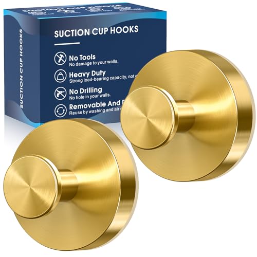 MOTAIPEAK Suction Cup Hooks for Shower,Removable Shower Towel Suction Hooks for Bathroom Wall,Kitchen,Glass,Mirror,Tile to Hang Robes,Loofah-Gold(2-Pack) - color: Gold, size: 2 Pack