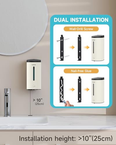 AIKE Automatic Wall Mount Liquid Soap Dispenser, Commercial Stainless Steel with 25oz Large Capacity Save Time Effort and Cost,Model AK1205 (Matte White) - color: Off White