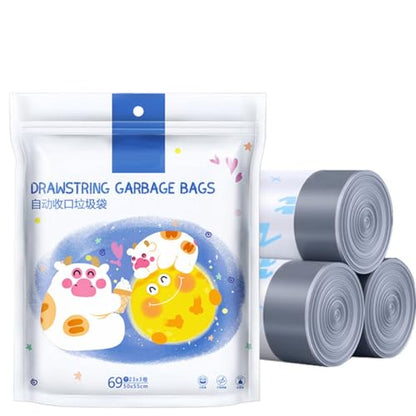Thickened Drawstring Garbage Bags 69pcs 50x55cm Heavy Duty Trash Liners with Portable Rubbish Holder for Household Waste Bin Diameter ≤37cm
