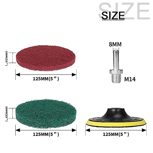 5 Inch Drill Brush Power Scouring Pads - Heavy Duty Tub and Tile Cleaner - Household Cleaning Kit Includes Drill Attachment, 5 Red, 5 Stiff Green Scrubber Pads - size: 5 Inch Set