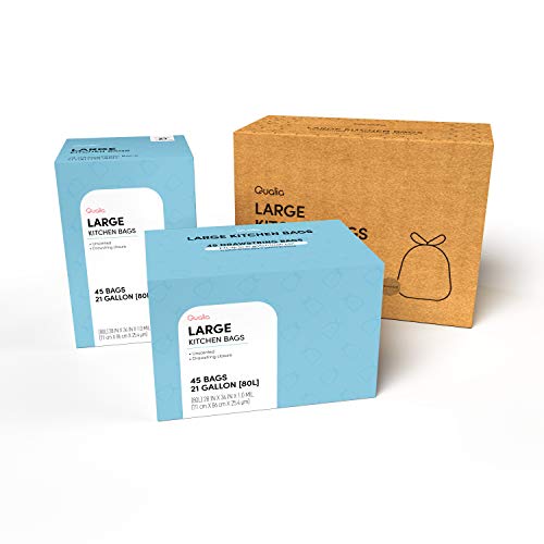 UNSCENTED 21 Gal / 80 Liter | Drawstring Closure Trash Bag | Heavy Duty By Qualia (UNSCENTED, 90 BAGS) - size: 90 Count (Pack of 1), style: UNSCENTED